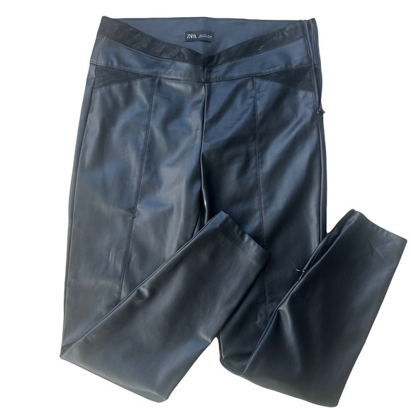 ZARA Vegan Leather Leggings Womens L High Waist Ankle Zip - Picture 1 of 10